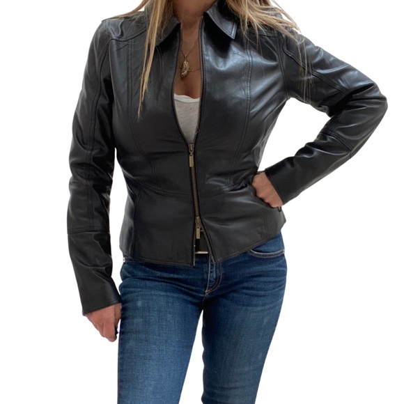 black leather full zip jacket w corset detailing size 6 Super soft NWOT - Picture 5 of 12